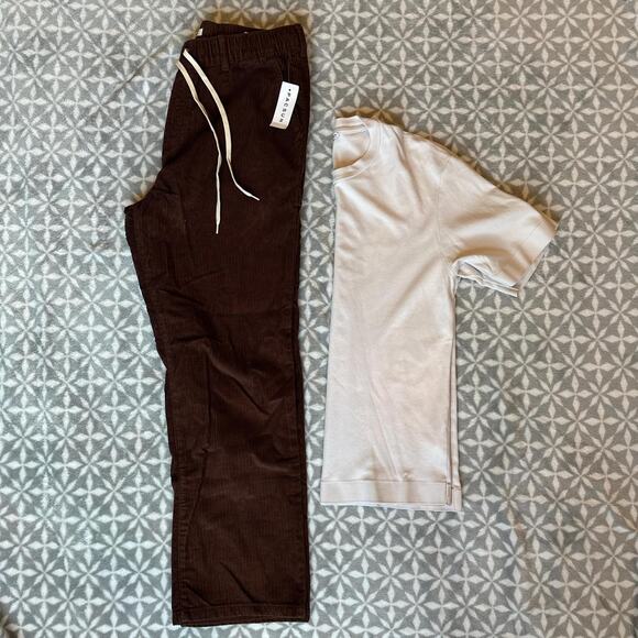 Brown corduroy trousers and cream t-shirt - Picture 1 of 7